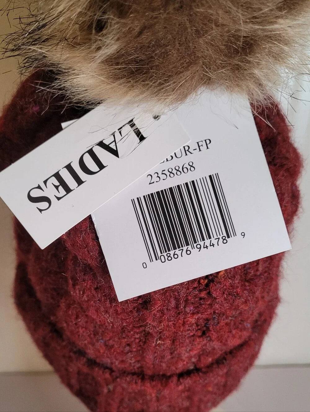 Dark Red Cable Knit Pom-Pom Beanie